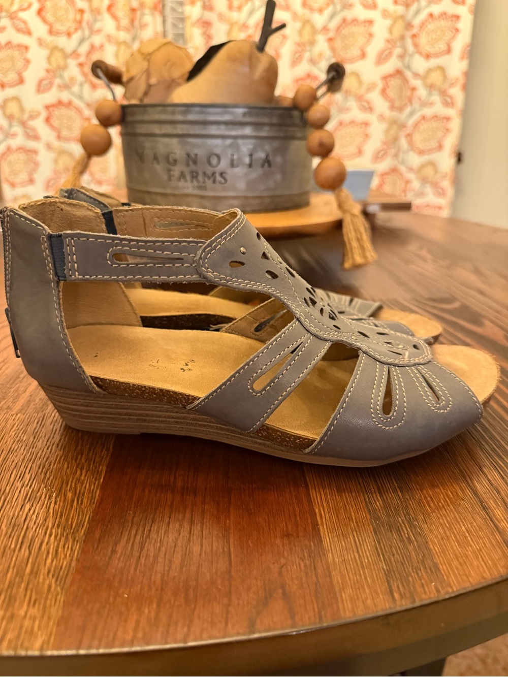 Earth Women's Blue Cutout Wedge Sandals